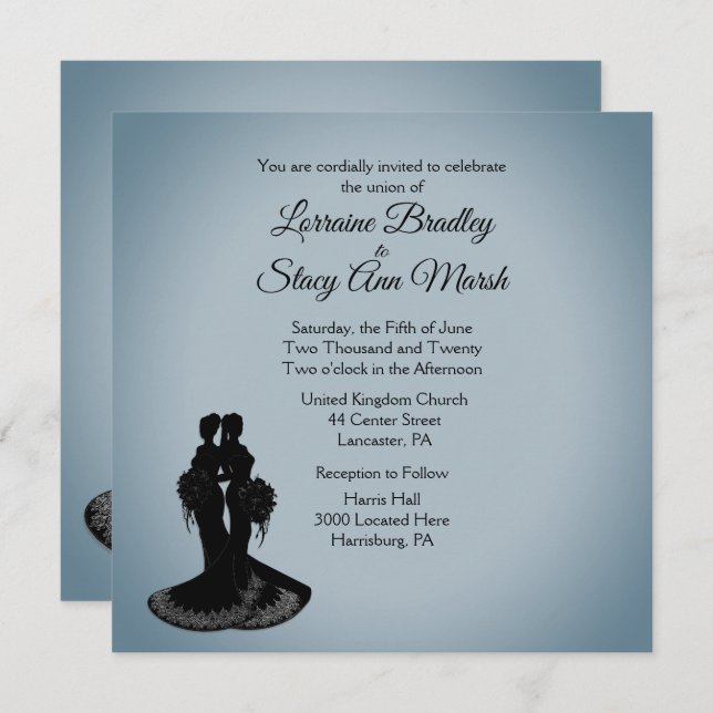 Elegant Lesbian Wedding Invitation (Front/Back)