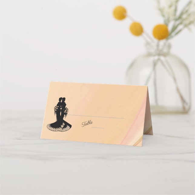 Elegant Lesbian. Wedding Peach Place Cards (Front)