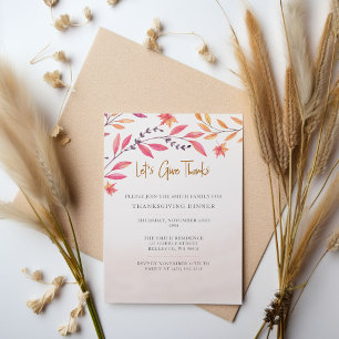 Elegant Let's Give Thanks Watercolor Thanksgiving Invitation