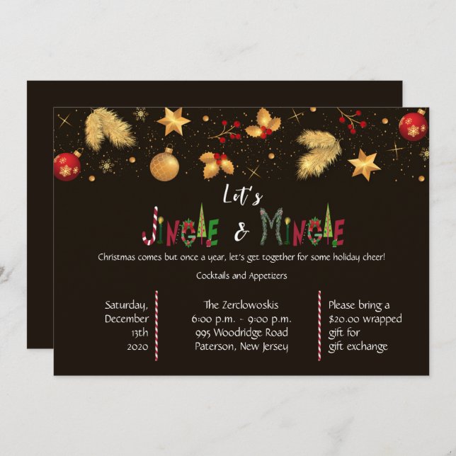 Elegant Let's Jingle & Mingle Christmas Party Invitation (Front/Back)