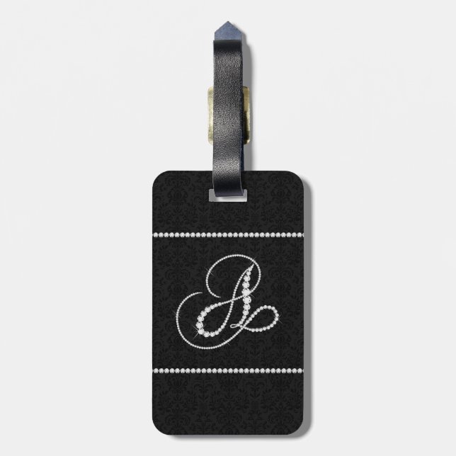 Elegant Letter A Sparkling Diamonds-Monogram Luggage Tag (Back Vertical)