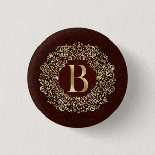 Elegant Letter B gold and Red Damask Monogram 3 Cm Round Badge
