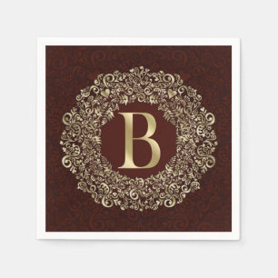 Elegant Letter B gold and Red Damask Monogram  Napkin
