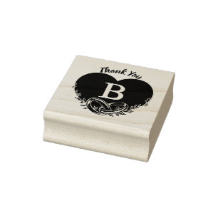 Elegant Letter B Heart Foliage Wedding Thank You Rubber Stamp