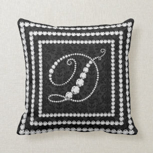 Elegant Letter D Sparkling Diamonds -Monogram Cushion