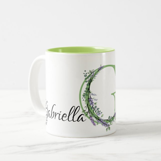 Elegant Letter G monogram lavender personalise  Two-Tone Coffee Mug (Front Left)