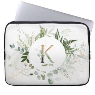 Elegant Letter K Foliage Wreath Laptop Sleeve