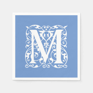 Elegant Letter M Blue and White Classic Monogram Napkin