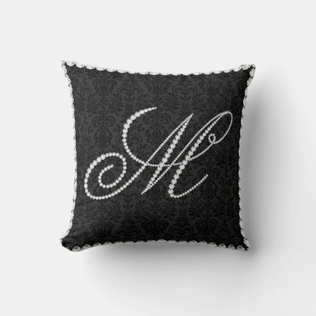 Elegant Letter M Sparkling Diamonds -Monogram Cushion (Front)