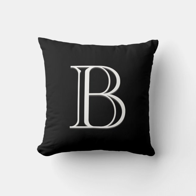 Elegant Letter Monogram Initial Black & White Cushion (Front)