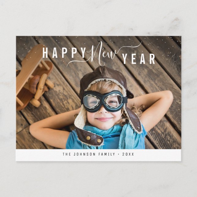 Elegant lettering Happy New Year Postcard (Front)