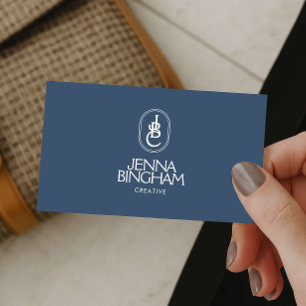 Elegant Lettering Monogram Logo Blue/Ivory Business Card