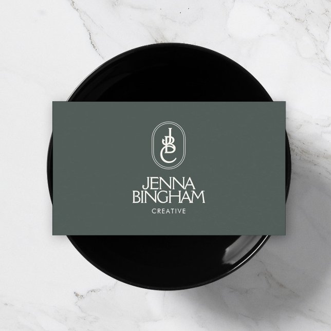 Elegant Lettering Monogram Logo Dark Green Business Card (Creator Uploaded)