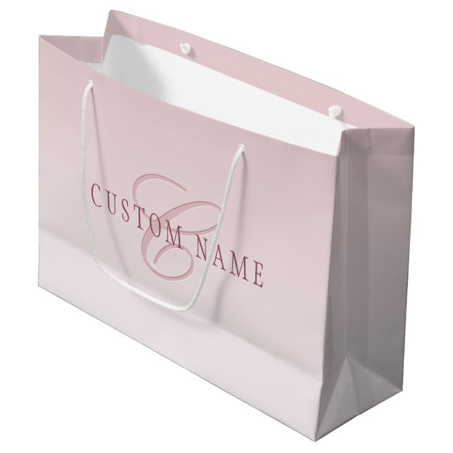 Elegant Lettering & Monogram | Rose Ombre Large Gift Bag (Front Angled)