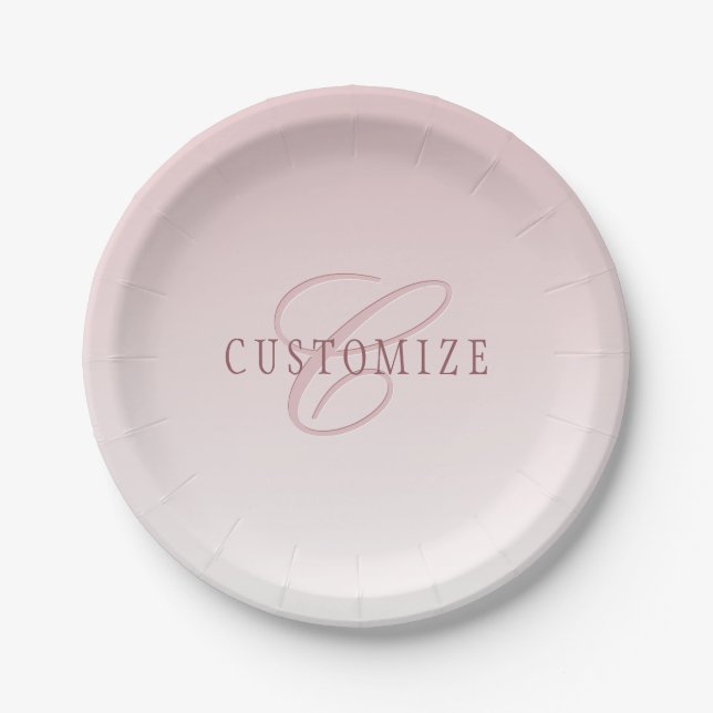 Elegant Lettering & Monogram | Rose Ombre Paper Plate (Front)