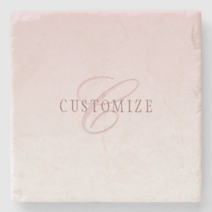 Elegant Lettering & Monogram Rose Ombre Stone Coaster
