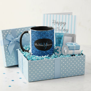 Elegant lettering on Black & blue glitter Mug