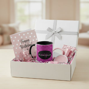 Elegant  lettering on Black & pink glitter    Mug