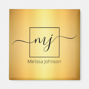 Elegant lettering on shiny gold magnet