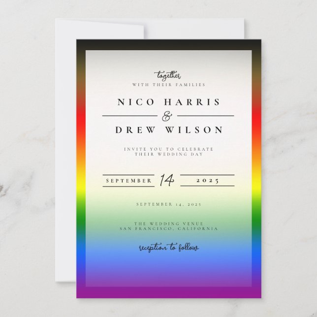 Elegant LGBTQ+ BIPOC Pride Wedding  Invitation (Front)
