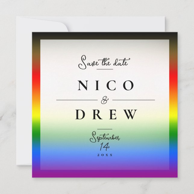 Elegant LGBTQ+ BIPOC Pride Wedding  Save The Date (Front)