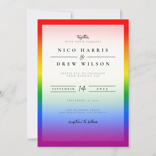 Elegant LGBTQ+ Pride Wedding  Invitation (Front)