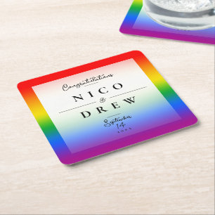 Elegant LGBTQ+ Pride Wedding Square Paper Coaster