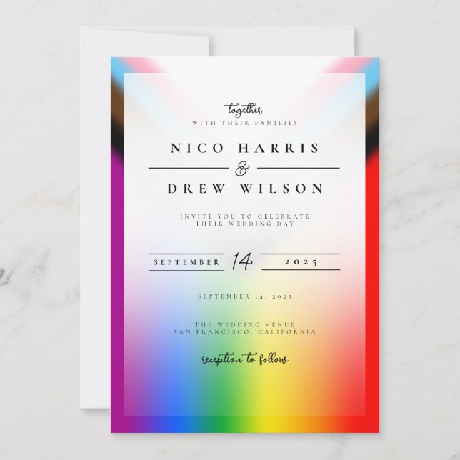 Elegant LGBTQ+ Progress Pride Wedding  Invitation (Front)
