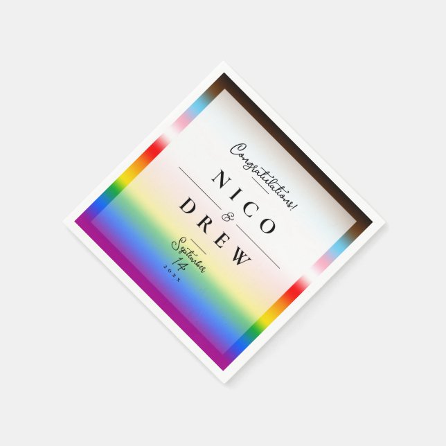 Elegant LGBTQ+ Progress Pride Wedding  Napkin (Corner)