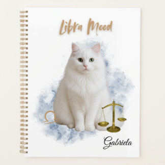 Elegant Libra Zodiac Cat White Planner Notebook
