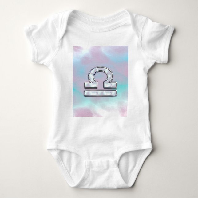 Elegant Libra Zodiac Sign Mother of Pearl Style Baby Bodysuit (Front)