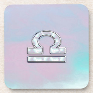 Elegant Libra Zodiac Sign Mother of Pearl Style Coaster