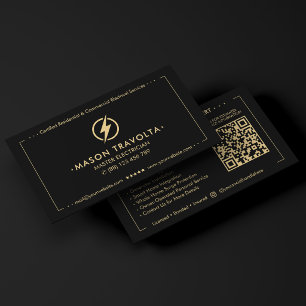 Elegant Licensed Electrician Power Logo Black Business Card