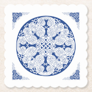 Elegant Life Cycle Navy Blue Mongolian Pattern Paper Coaster