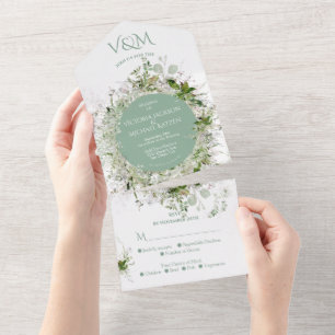 Elegant Light & Airy Delicate floral Wedding All In One Invitation