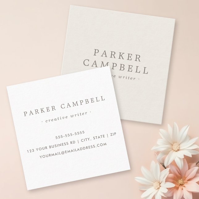 Elegant light beige brown stylish minimalist square business card (Creator Uploaded)
