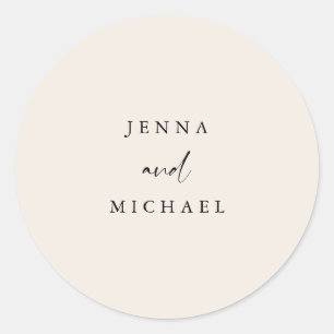 Elegant Light Beige Script Wedding Classic Round Sticker