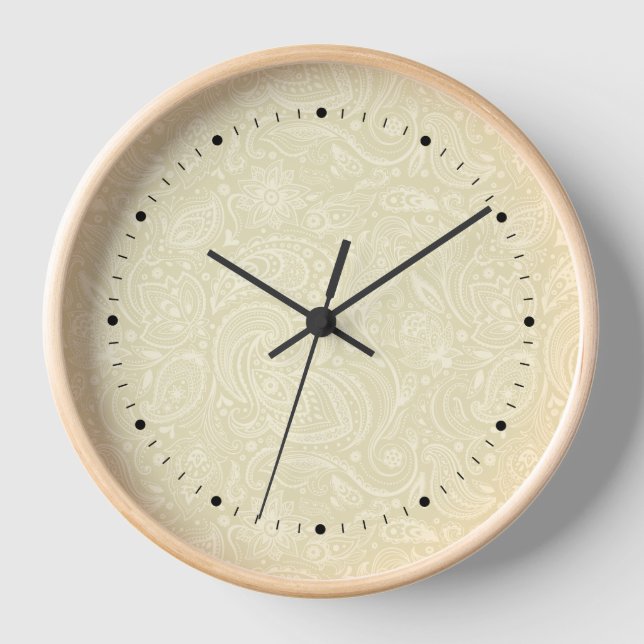 Elegant light beige vintage floral paisley pattern clock (Front)