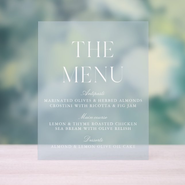 Elegant Light Blue Acrylic Wedding Menu Sign (Neutral)
