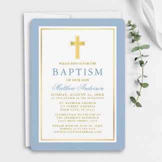 Elegant Light Blue and Gold Baptism Invitation