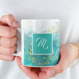 Elegant Light Blue And Gold Custom Name Coffee Mug