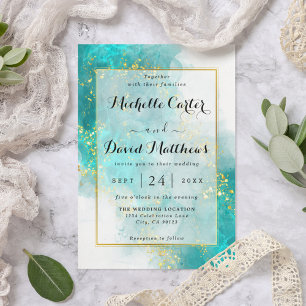 Elegant Light Blue And Gold Wedding Invitation