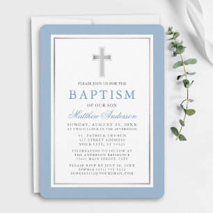 Elegant Light Blue and Silver Baptism Invitation