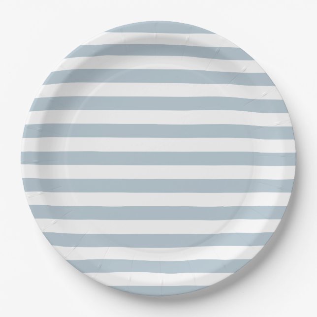 Elegant Light Blue and White Striped Pattern Paper Plate (Front)