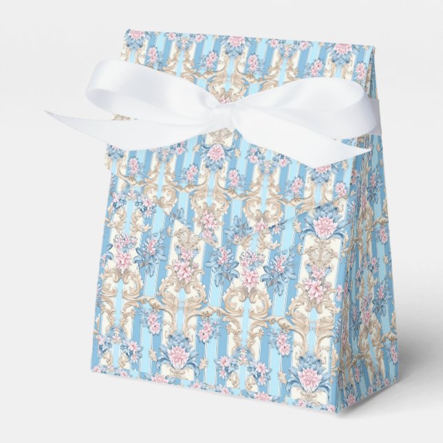 Elegant light blue baroque pattern favour box (Front Side)