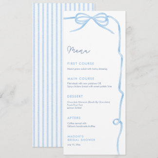 Elegant Light Blue Bow Bridal Shower Party  Menu
