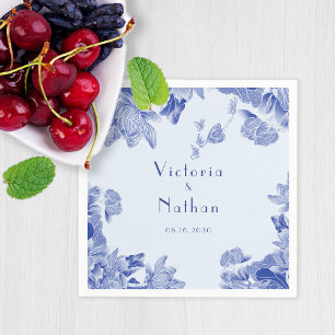 Elegant Light Blue Chinoiserie Floral Wedding   Napkin