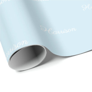 Elegant light blue custom script name text chic wrapping paper