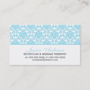 Elegant Light Blue Damask Pattern Business Card
