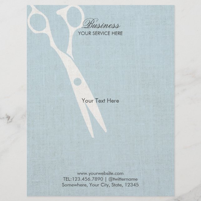Elegant Light Blue Faux Linen Hair Salon Brochures (Front)